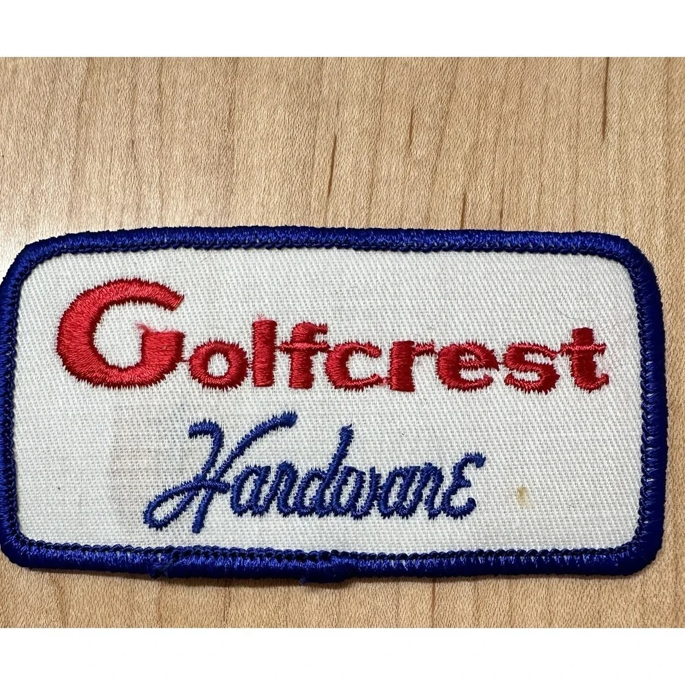 Vintage Golfcrest Hardware Embroidered Patch Blue Red White Advertising DIY